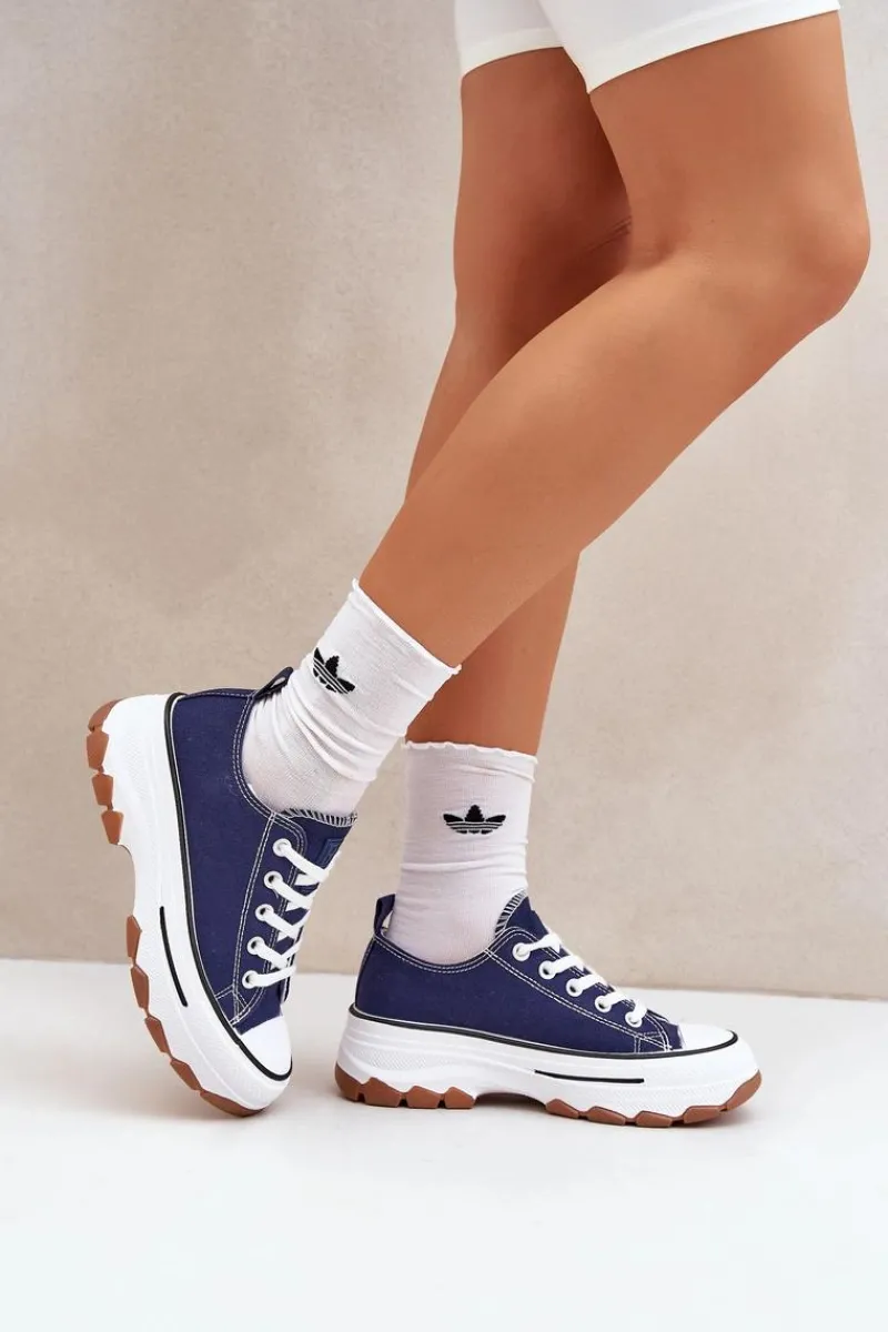 Hot Evento Niskie Trampki Damskie Na Platformie Granatowe Aradwin Niebieski