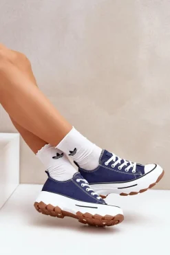 Hot Evento Niskie Trampki Damskie Na Platformie Granatowe Aradwin Niebieski