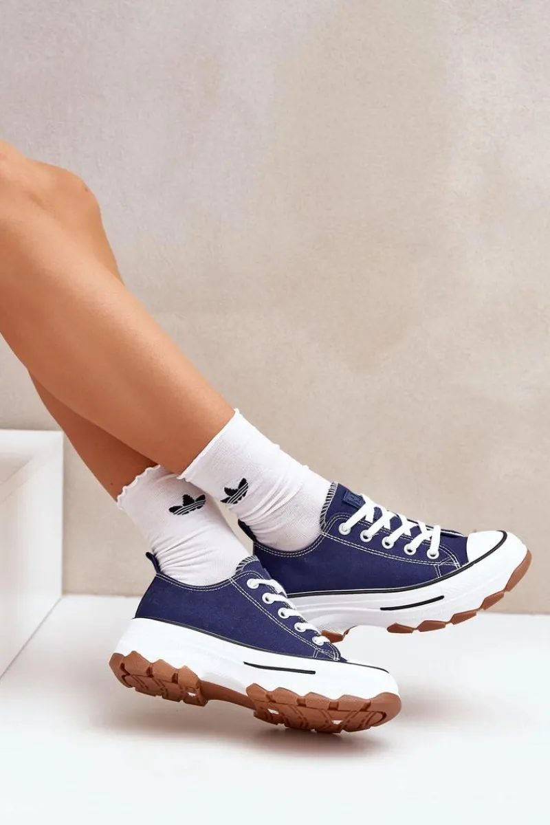 Hot Evento Niskie Trampki Damskie Na Platformie Granatowe Aradwin Niebieski