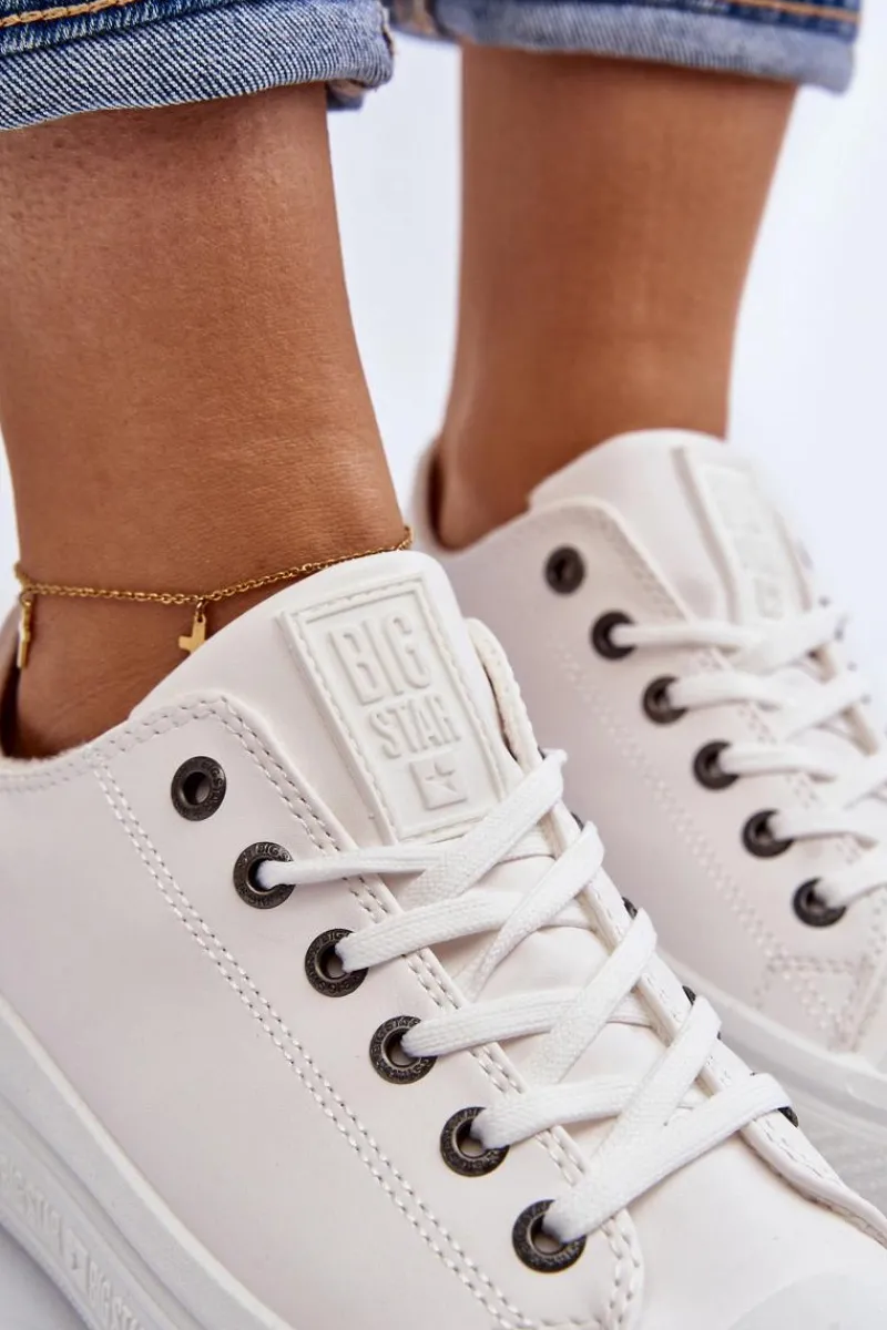 Best Niskie Trampki Damskie Ocieplane Białe Big Star MM274029 Damskie Trampki Damskie Big Star|Trampki Damskie Wysokie