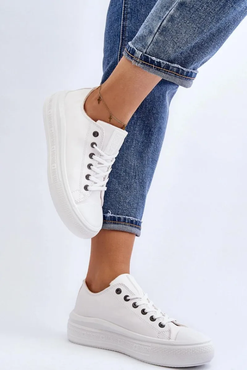 Best Niskie Trampki Damskie Ocieplane Białe Big Star MM274029 Damskie Trampki Damskie Big Star|Trampki Damskie Wysokie