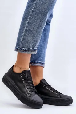 Clearance Big Star Shoes Niskie Trampki Damskie Ocieplane Czarne Big Star MM274031