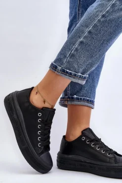 Clearance Big Star Shoes Niskie Trampki Damskie Ocieplane Czarne Big Star MM274031