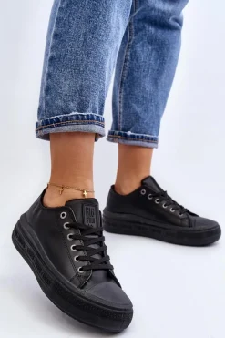 Clearance Big Star Shoes Niskie Trampki Damskie Ocieplane Czarne Big Star MM274031