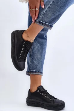 Clearance Big Star Shoes Niskie Trampki Damskie Ocieplane Czarne Big Star MM274031