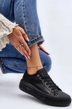 Clearance Big Star Shoes Niskie Trampki Damskie Ocieplane Czarne Big Star MM274031