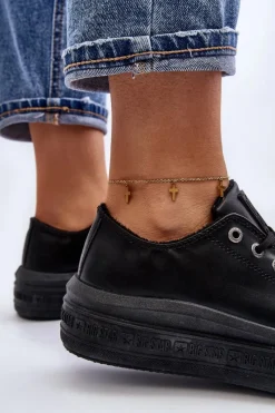 Clearance Big Star Shoes Niskie Trampki Damskie Ocieplane Czarne Big Star MM274031