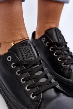 Clearance Big Star Shoes Niskie Trampki Damskie Ocieplane Czarne Big Star MM274031