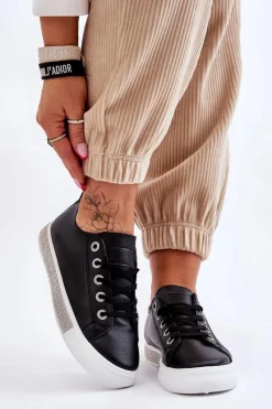 Trampki Damskie Niskie>Boto Niskie Trampki Damskie Z Dżetami Czarno-Białe Demira