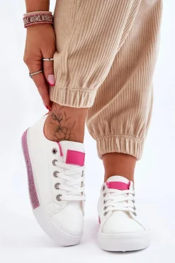 Trampki Damskie Niskie>Boto Niskie Trampki Damskie Z Dżetami Biało-Różowe Demira