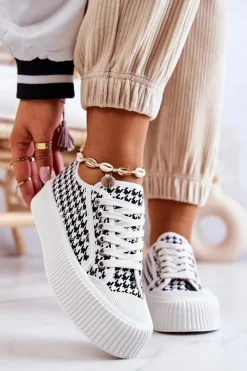 Trampki Damskie Niskie>Boto Niskie Trampki Na Platformie Biało-Czarne Mischa