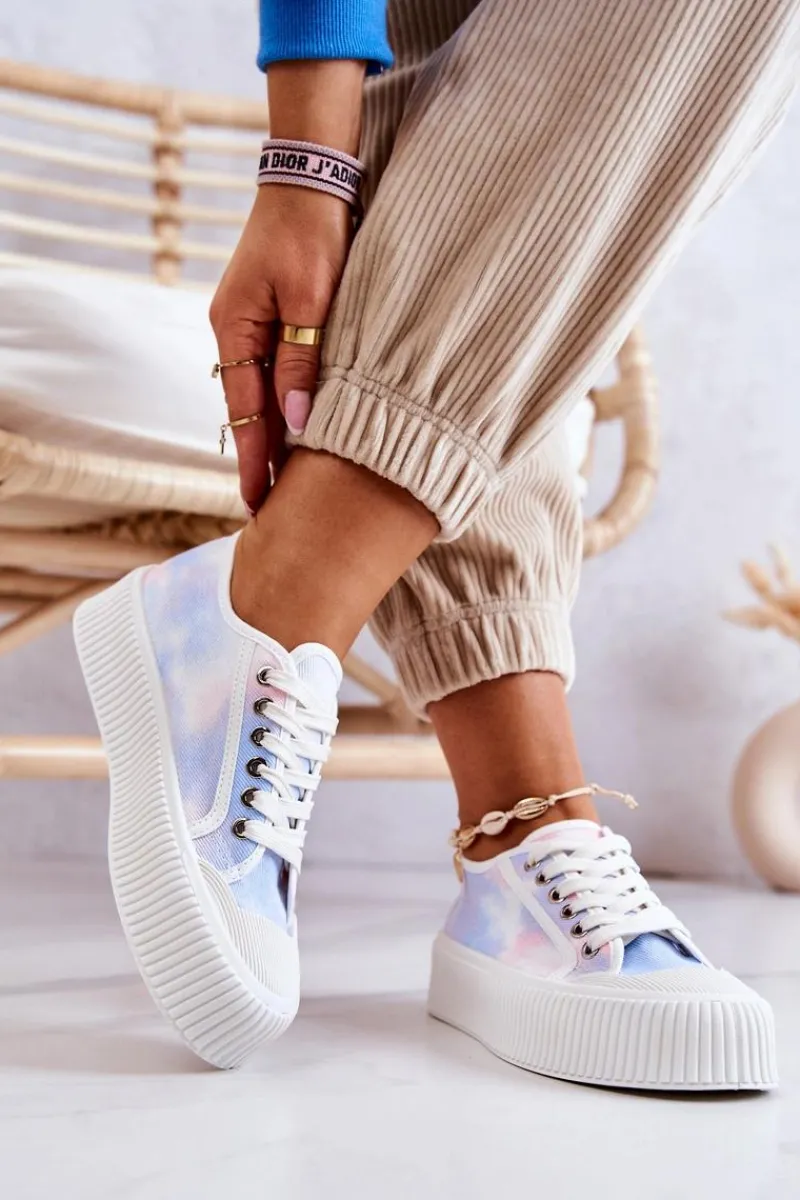 Trampki Damskie Niskie>Boto Niskie Trampki Na Platformie Niebiesko-Różowe Mischa