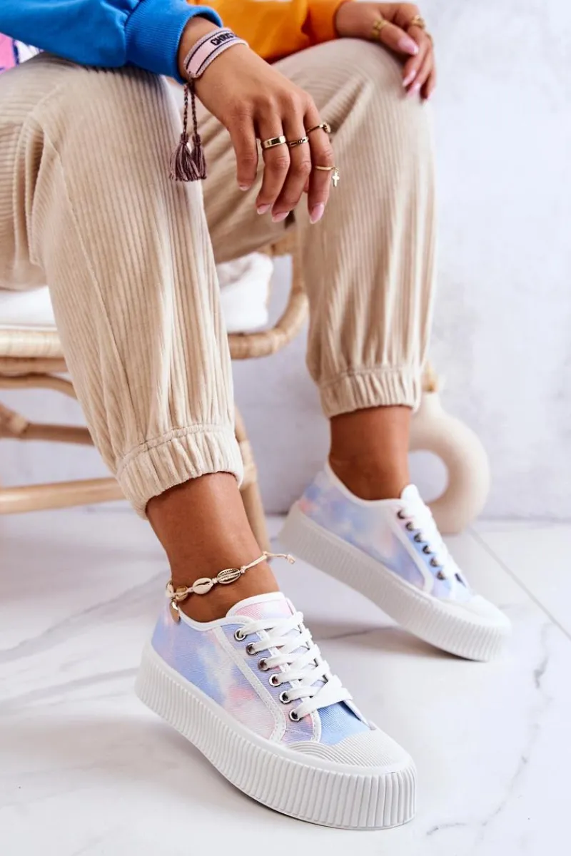 Trampki Damskie Niskie>Boto Niskie Trampki Na Platformie Niebiesko-Różowe Mischa