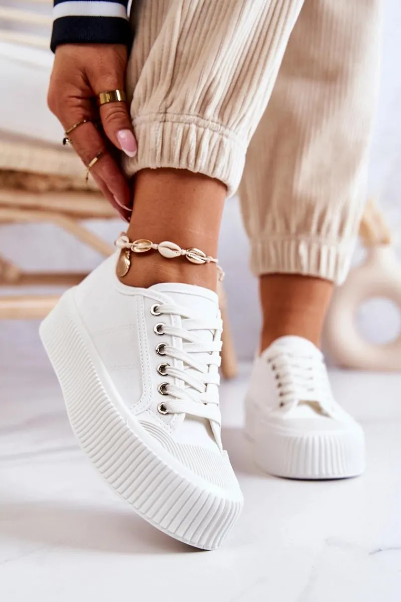 Trampki Damskie Niskie>Boto Niskie Trampki Na Platformie Białe Mischa