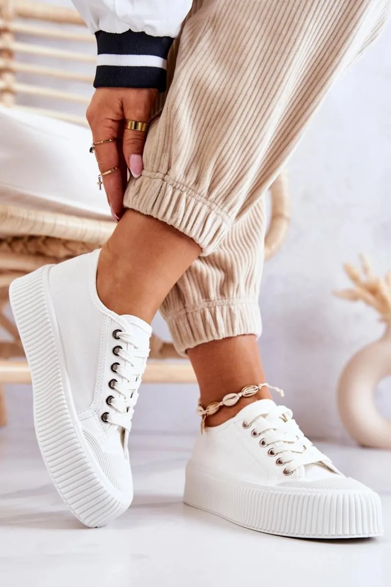 Trampki Damskie Niskie>Boto Niskie Trampki Na Platformie Białe Mischa