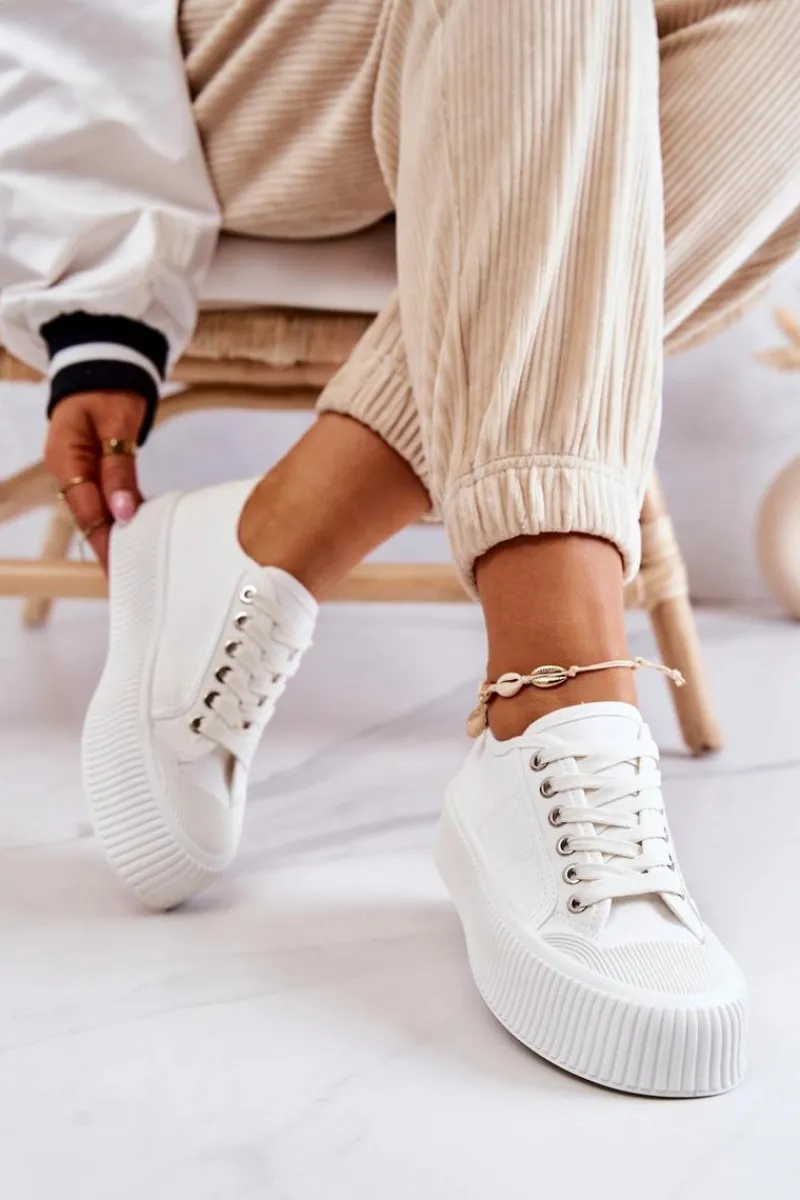 Trampki Damskie Niskie>Boto Niskie Trampki Na Platformie Białe Mischa