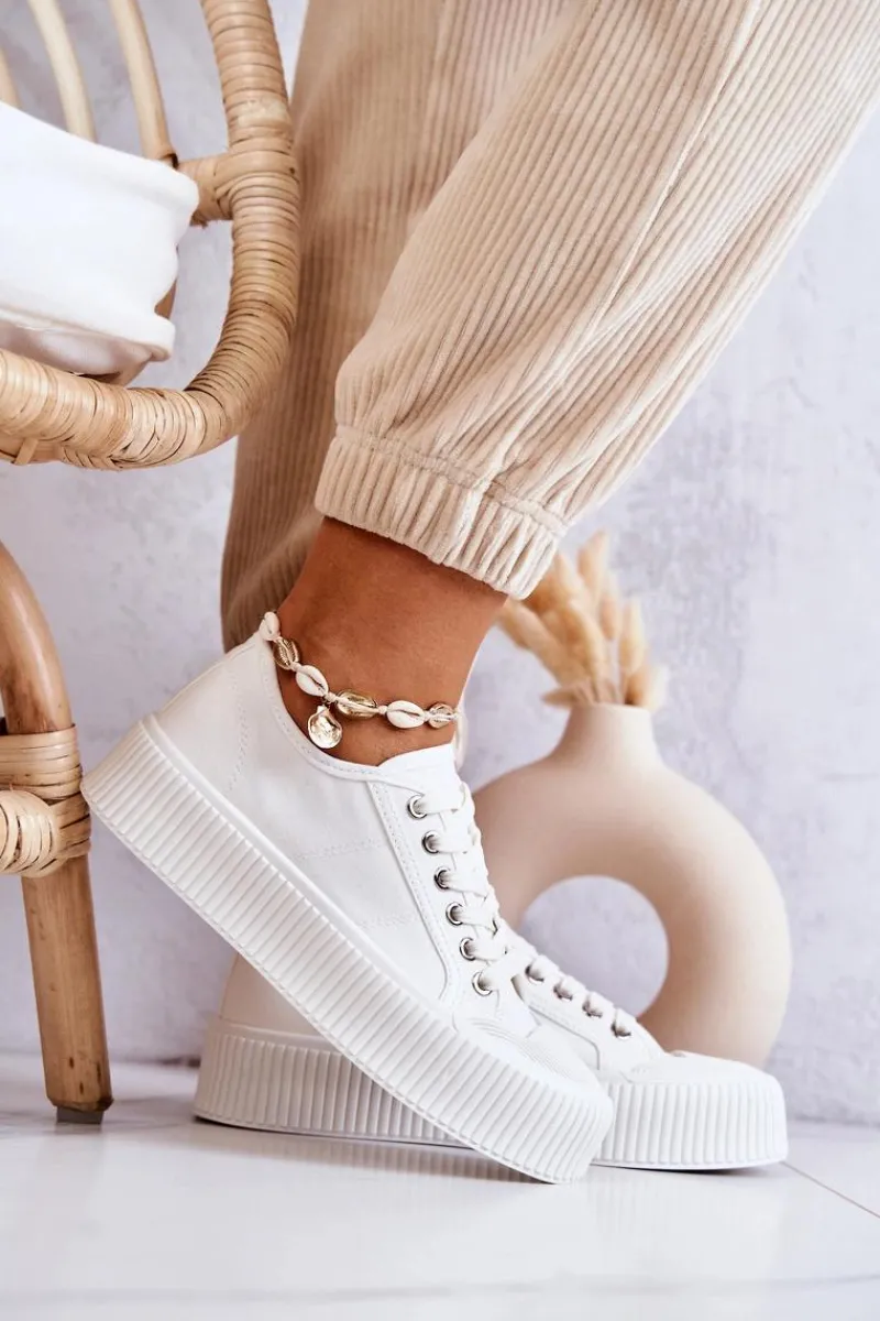 Trampki Damskie Niskie>Boto Niskie Trampki Na Platformie Białe Mischa