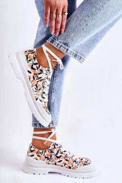 Trampki Damskie Niskie></noscript>Boto Niskie Trampki Wiązane W Owoce Białe Amissa