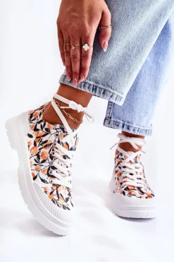 Trampki Damskie Niskie></noscript>Boto Niskie Trampki Wiązane W Owoce Białe Amissa