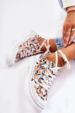 Trampki Damskie Niskie></noscript>Boto Niskie Trampki Wiązane W Owoce Białe Amissa