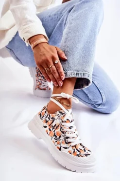 Trampki Damskie Niskie></noscript>Boto Niskie Trampki Wiązane W Owoce Białe Amissa