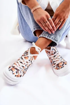 Trampki Damskie Niskie></noscript>Boto Niskie Trampki Wiązane W Owoce Białe Amissa