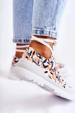 Trampki Damskie Niskie></noscript>Boto Niskie Trampki Wiązane W Owoce Białe Amissa