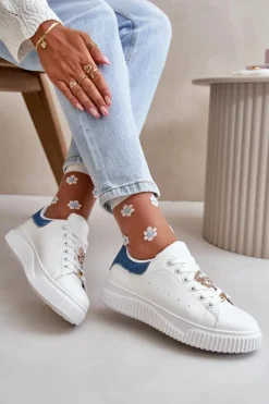 Trampki Damskie Niskie|Sneakersy Damskie>Boto Niskie Trampki Z Eko Skóry Z Przypinkami Biało-Niebieskie Cillione