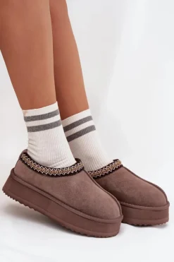 Śniegowce Damskie>Buty damskie Vinceza Niskie Zamszowe Śniegowce Damskie Z Haftem Na Platformie Vinceza 97960 Brązowe Brązowy