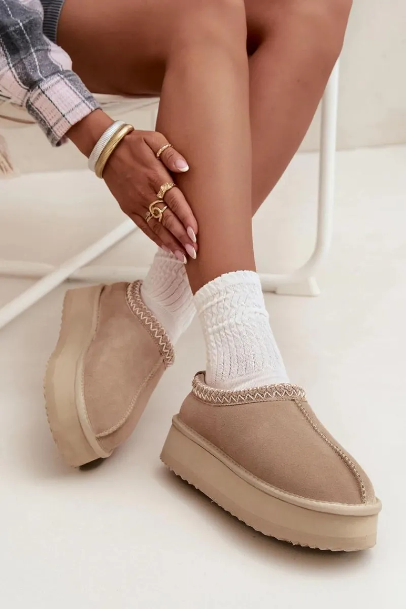 Buty damskie Vinceza Niskie Zamszowe Śniegowce Damskie Z Haftem Na Platformie Vinceza 97960 Beżowe