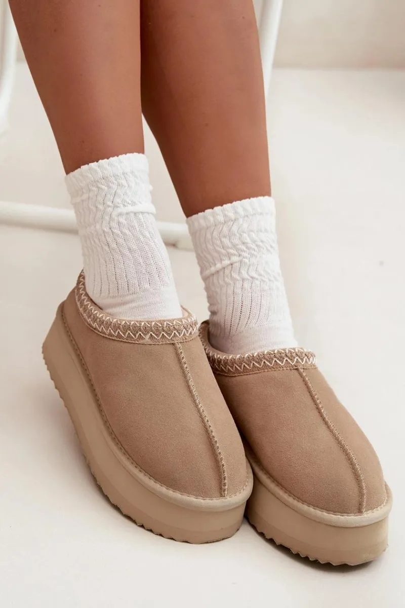 Buty damskie Vinceza Niskie Zamszowe Śniegowce Damskie Z Haftem Na Platformie Vinceza 97960 Beżowe