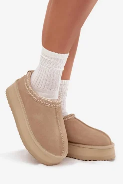 Buty damskie Vinceza Niskie Zamszowe Śniegowce Damskie Z Haftem Na Platformie Vinceza 97960 Beżowe