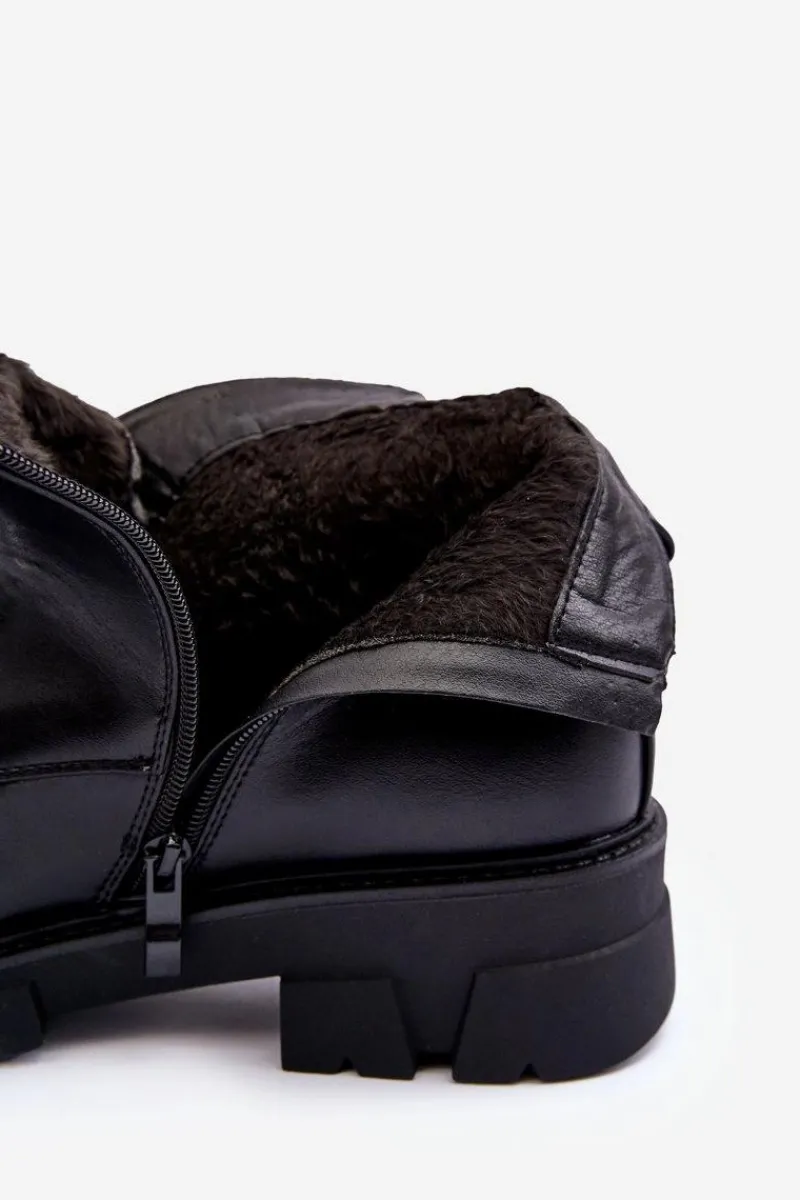 Sale Boto Niskie Zdobione Skórzane Botki Z Suwakiem Czarne Escika