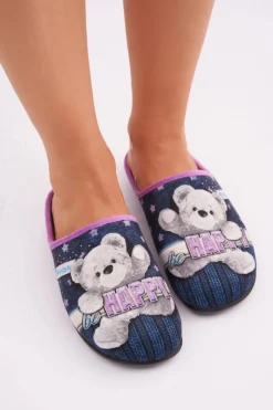 Best Obuwie Domowe Damskie Kapcie Z Misiem GF000025 Granatowe Damskie Kapcie Klasyczne|Klapki Damskie Klasyczne