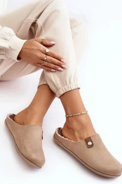 Sale Obuwie Domowe Kapcie Damskie GF000011 Beżowe Damskie Kapcie Klasyczne|Klapki Damskie Klasyczne