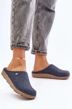 Discount Obuwie Domowe Kapcie Damskie ED000018 Grnatowe Damskie Kapcie Klasyczne|Klapki Damskie Klasyczne