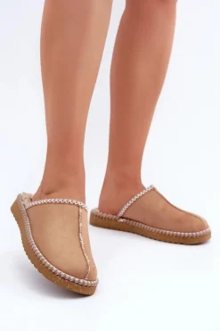 Kapcie Klasyczne|Klapki Damskie Klasyczne>INBLU Obuwie Domowe Kapcie Z Haftem Damskie EY000028 Camel Brązowy