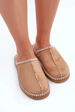 Kapcie Klasyczne|Klapki Damskie Klasyczne>INBLU Obuwie Domowe Kapcie Z Haftem Damskie EY000028 Camel Brązowy