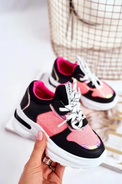 Dziewczęce>Boto Obuwie Sportowe Dziecięce z Brokatem Czarno-Różowe Matylda