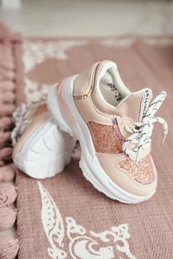 New Boto Obuwie Sportowe Dziecięce z Brokatem Różowe Matylda