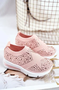 New Boto Obuwie Sportowe Dziecięce Z Cyrkoniami Różowe Linda