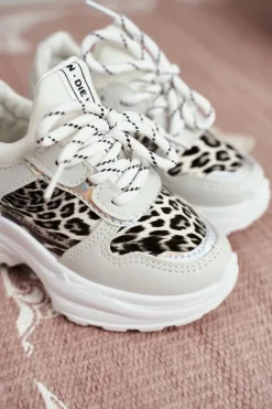 Hot Boto Obuwie Sportowe Dziecięce W Panterkę Białe Penny