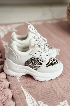 Hot Boto Obuwie Sportowe Dziecięce W Panterkę Białe Penny