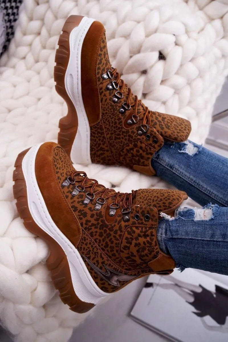 Clearance Obuwie Trekkingowe Trapery Damskie Leopard Greem Damskie Trekkingowe Damskie