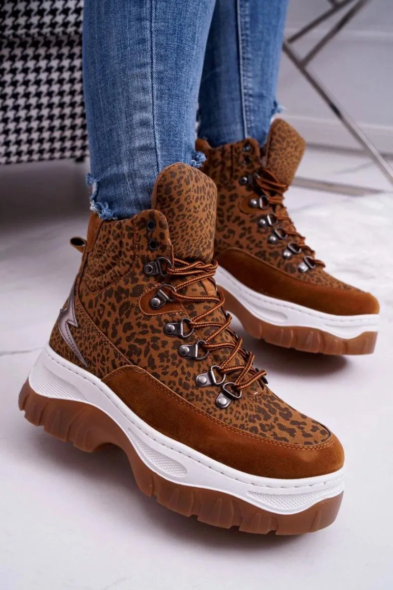 Clearance Obuwie Trekkingowe Trapery Damskie Leopard Greem Damskie Trekkingowe Damskie