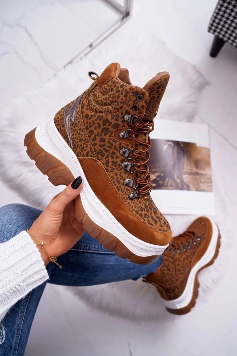 Clearance Obuwie Trekkingowe Trapery Damskie Leopard Greem Damskie Trekkingowe Damskie