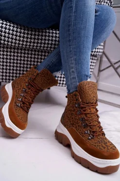 Clearance Obuwie Trekkingowe Trapery Damskie Leopard Greem Damskie Trekkingowe Damskie