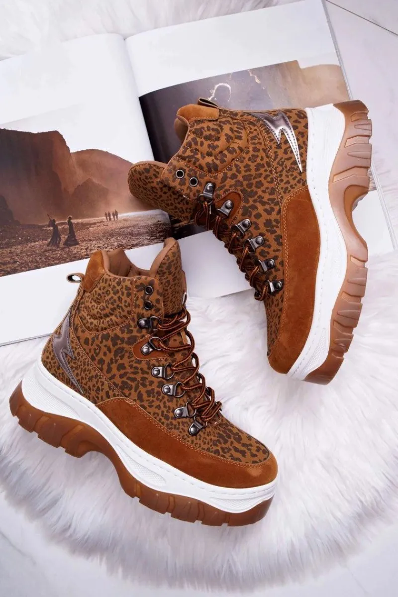 Clearance Obuwie Trekkingowe Trapery Damskie Leopard Greem Damskie Trekkingowe Damskie
