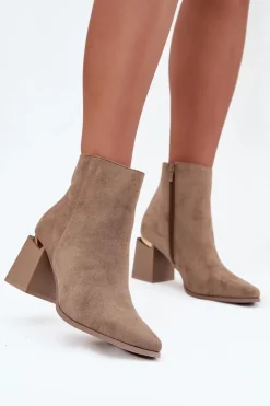 Online Boto Ocieplane Botki Damskie Na Słupku Z Eko Zamszu Beżowe Brivelle