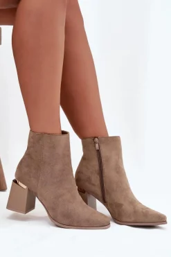 Online Boto Ocieplane Botki Damskie Na Słupku Z Eko Zamszu Beżowe Brivelle